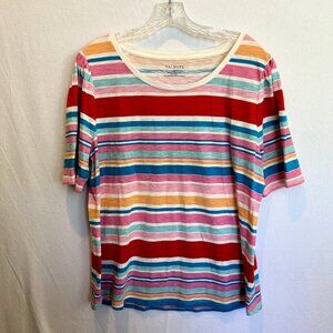 Talbot's Women's Top Shirt XL Curvy Fit Cotton Blend Bright Multi Stripe Casual